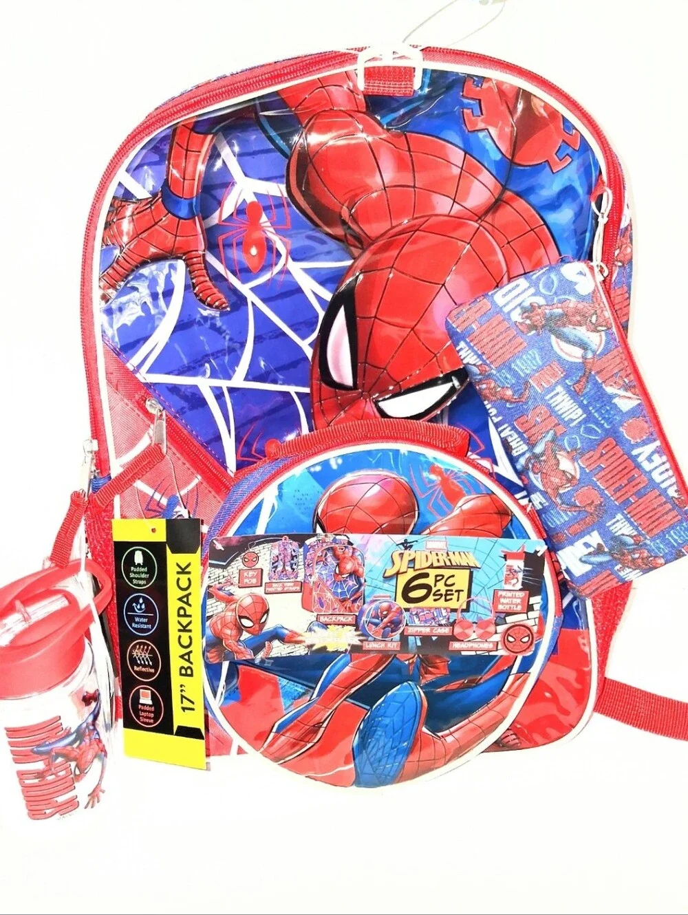 NWT Marvel Spider-Man Light Up Backpack 6 Piece Set Boy's Headphones Lunch Bag